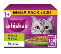 120 x 85g Whiskas 1+ Mixed Menu Mixed Adult Wet Cat Food Pouches in Jelly