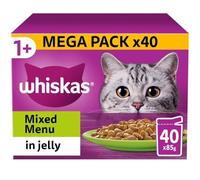 120 x 85g Whiskas 1+ Mixed Menu Mixed Adult Wet Cat Food Pouches in Jelly