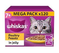 120 x 85g Whiskas 7+ Poultry Feasts Mixed Senior Wet Cat Food Pouches in Jelly