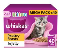 120 X 85G Whiskas Kitten Poultry Feasts Mixed Wet Cat Food Pouches In Jelly