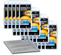 120 x Duracell Activair 675 Blue Hearing Aid Battery (20 x 6 Bl.) Cleaning Cloth