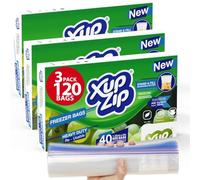 120 x Premium Food Storage Freezer Bags by XupZip | Large UK Gallon Size 4.55L, Reusable, Heavy-Duty Plastic | Airtight and Leakproof Bamboo Seal | BPA Free… (Gallon / 4.55L - 120 Bags)