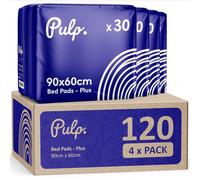 120 x PULP Premium Incontinence Bed Pads 60cm x 90cm | Disposable Incontinence Pads | High Absorbency Waterproof Incontinence Bed Sheets For Adults, Babies | Disposable Changing Mats For Babies