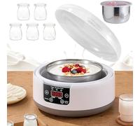 1200 ml Yogurt Maker, Adjustable Time and Temperature, Probiotic Yogurt Maker with 5 Jars, Multi-Function Yoghurt Maker with Led Display & Timer, for Make Yogurt/natto/Rice Wine