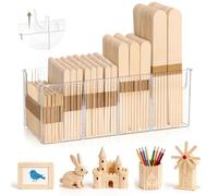 1200 Pcs 4 Style Popsicle Sticks for Crafts with Holder Craft Sticks Mixed Sizes Natural Wood Jumbo Craft Sticks Eyebrow Wax Sticks Small Hair Removal Wax Sticks Ice Cream Sticks Bulk for Home DIY