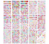 1200+pcs 6~15mm Self-Adhesive Gem Stickers Various Shapes and Colors