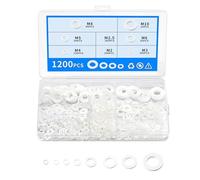 1200 Pcs Nylon Washers for Screws, Flat Plastic Washerss, Tap Washers Assorted UK, Assorted Round Seals Washer for Plumbing Bolts, M2/M2.5/M3/M4/M5/M6/M8/M10(White)