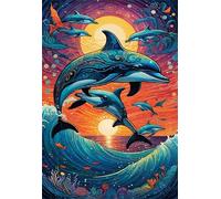 1200 Piece Jigsaw Puzzles for Adults Moon Dolphin Ocean Puzzle Fun Challenges Perfect for Relaxation Letter Printed on Back Interlock Perfectly No Dust for Men Women Elders Seniors 29.5 x 19.7 inch