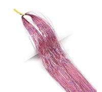 1200 Strands Glitter Hair Tinsel Extensions-Multi-Colors Heat Resistant Hairs Tinsel Extensions-for Women Girls Hair Styling Party Gift-37inch (Pink)