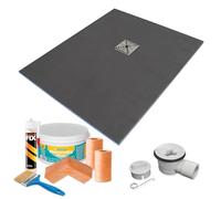 1200 x 800 x 20mm Rectangular Shower Tray with Offset Drain and Tanking Kit