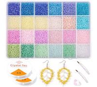 12000 Pcs 2mm Glass Seed Beads for Jewellery Making Kit, Small Pastel Seed Beads for DIY Bracelet Necklace Earrings Crafts and Christmas Gifts, with Elastic String