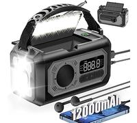 12000mAh Emergency Weather Radio, Hand Crank Radio, Solar Radio, Portable AM/FM/NOAA Radio with 2 Solar Panels, 3 Charging Methods, SOS Alarm, 3 Modes, Flashlight, Phone Charger, Compass, Reading