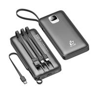 12000mAh Portable Battery with Built-in Cable 4-Port Synchronized Fast Charging | Intelligent Current Distribution Fully Compatible with All iOS/Android Systems