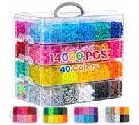 12000Pcs Pony Beads Kit, 40 Colors Rainbow Rave Kandi Beads for Bracelets Friendship with Neon Glow Beads Bulk for Hair Braiding DIY Jewelry Making Craft Kits (6.1lb, Shock Resistant Stackable Box)