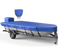 1200D 100% Waterproof Jon Boat Cover 16ft - 18 ft with Motor Cover, Anti-UV Trailerable Jon Boat Covers 16-18 Foot with Upgraded 11+4 Pcs Windproof Straps