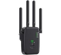 1200Mbps Dual Band WiFi Extender Booster with 4 Antennas, Repeater/Router/AP Mode, UK Plug, Quick Setup for Home (Black)