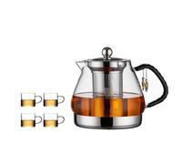 1200ml Glass Teapot Set with 4 Cups, Heat Resistant Borosilicate Glass Tea Kettle with Stainless Steel Inner Filter, Tea Pot for Loose Leaf Tea