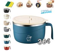 1200ml Instant Noodle Bowl with Lid, 2026 New 304 Stainless Steel Ramen Bowl, Ramen Bowls with Lid, Double-Wall Insulation, Built-in Vent Hole & Phone Stand Lids, for Dorm, Van, Office, Camp(Blue)