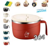 1200ml Instant Noodle Bowl with Lid, 2026 New 304 Stainless Steel Ramen Bowl, Ramen Bowls with Lid, Double-Wall Insulation, Built-in Vent Hole & Phone Stand Lids, for Dorm, Van, Office, Camp(Red)