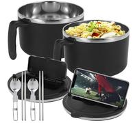 1200ml Noodle Bowl with Filterable Lid,Microwave Ramen Noodle Bowl with Spoon Chopsticks,Stainless Steel Rapid Ramen Cooker Soup Bowls,Dishwasher Safe Noodles Cooker Bowls for College Dorm Home Office