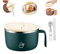 1200ml Noodle Bowl with Lid Ramen Bowl Set with Spoon Chopsticks,Stainless Steel Multi-Purpose Anti-Scald Large-Capacity Instant Bowl,BPA Free Instant Serving Bowl,Portable Salad Pasta Bowl (Green)