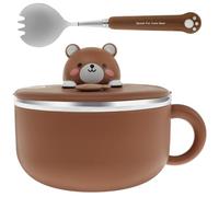 1200ML Rapid Ramen Bowl with Lid Spoon Chopsticks, Stainless Steel Ramen Noodle Bowl with Lid Mobile Phone Holder, Instant Noodle Bowls for College Dorm Home Office （Little Bear）