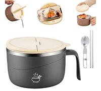 1200ml Stainless Steel Instant Noodle Bowl with Drainage & Phone Stand - Double-Walled Anti-Scald Ramen Bowl with Handle, Utensils & Leak-Proof Lid, Portable Food Container for Soup & Pasta (D)