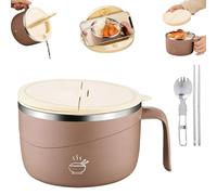1200ml Stainless Steel Instant Noodle Bowl with Drainage & Phone Stand - Double-Walled Anti-Scald Ramen Bowl with Handle, Utensils & Leak-Proof Lid, Portable Food Container for Soup & Pasta (C)