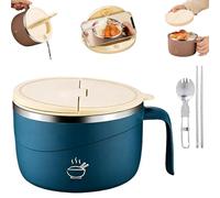 1200ml Stainless Steel Instant Noodle Bowl with Drainage & Phone Stand - Double-Walled Anti-Scald Ramen Bowl with Handle, Utensils & Leak-Proof Lid, Portable Food Container for Soup & Pasta (B)