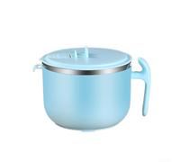 1200ML Stainless Steel Ramen Bowl with Lid and Ergonomic Side Handle for Heating in Microwave and Serving at Home or Office (Blue)