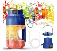 1200ML USB Rechargeable Juicer Cup With Digital Display Portable Multifunctional Personal Mixer Blender For Smoothies Protein Shakes Gym Travel(Blue,Double lid)