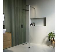1200mm Black Shower Screen for Wet Room & Walk In Shower with 300mm Hinged Flipper Return Panel Corvus