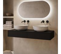 1200mm Black Wall Hung Double Countertop Vanity Unit with Basin - Lugo