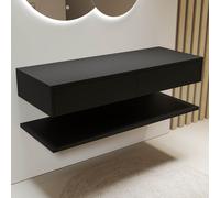 1200mm Black Wall Hung Double Countertop Vanity Unit with Shelf - Lugo