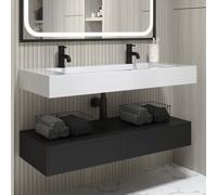1200mm Black Wall Hung Double Vanity Unit with Basin - Oslo