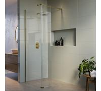 1200mm Brushed Brass Shower Screen for Wet Room & Walk In Shower with 300mm Hinged Flipper Return Panel Corvus