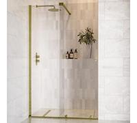 1200mm Brushed Brass Sliding Door Shower Enclosure + Wall Support Bar 8mm Glass - Denver