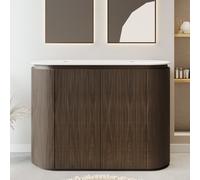 1200mm Walnut Wood Effect Curved Fluted Freestanding Double Countertop Vanity Unit - Matira