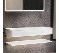 1200mm White Wall Hung Countertop Double Vanity Unit with Shelf - Lugo