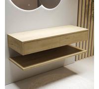 1200mm Wood Effect Wall Hung Double Countertop Vanity Unit with Shelf - Lugo