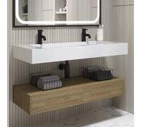 1200mm Wood Effect Wall Hung Double Vanity Unit with Basin - Oslo