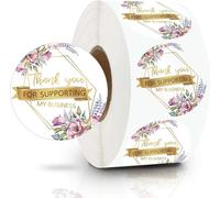 1200Pcs/1 Roll 1.5 Inch Thank You Stickers Small Business, Pink Flower Gold Font Design Thank You Stickers Roll for Baking Packaging, Envelope Seals, Packing Supplies, Handmade, Gift