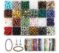 1200pcs 6mm Natural & Synthetic Round Stone Beads Loose Gemstone Stone Beading Hole Size 1mm DIY Smooth Beads for Bracelet Necklace Earrings Jewelry Making (24 Material-6mm)