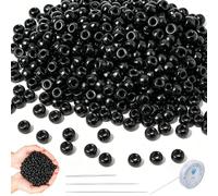 1200PCS Black Pony Beads Bulk 6×9mm, Kandi Beads Beading Thread Tools