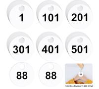 1200Pcs Coat Check Tags Round 2 Part Plastic Number Cards 1.7 inch Check Tickets 1 to 600 with Hole Reusable Coat Room Tags Claim Ticket for Closet Organization Live Event Event Raffle Draws White