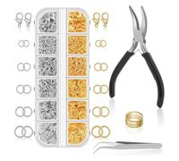 1200Pcs Jump Rings Kit,Jewellery Repair Kit with Open Jump Ring, Lobster Clasps,Needle Nose Plier,Tweezer,Jump Ring Tool Opener,Jewelry Findings Tools for Repairing DIY Earring,Bracelet,Keychain
