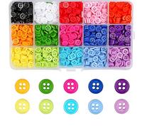 1200PCS Plastic Bottons Colorful Four Eyes Resin Bread Button Shirt Sewing Buttons for DIY Handmade & Crafts & Sewing & Knitting 15Colors 9MM