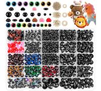 1200pcs Safety Eyes for Crafting 6-16mm Plastic Toy Eyes with Safety Noses, Washers, Glitter Crochet Safety Eyes for Crochet Toys Making Amigurumi Doll DIY Accessories