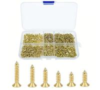 1200Pcs Tiny Phillips Flat Head Self Tapping Screws Set - M2 M2.5 M3 Countersunk Tapper Screws for Wood, Plastic, Soft Metal - Perfect for DIY Micro Woodworking, Furniture, and Box Projects - Golden