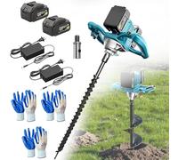 1200W Cordless Fence Post Auger, Electric Post Hole Digger with 2 Batteries, 1200Nm High-Torque Earth Borer, 6-Speed Control & Reverse Function, for Fencing, Planting & Garden Blue 60mm
